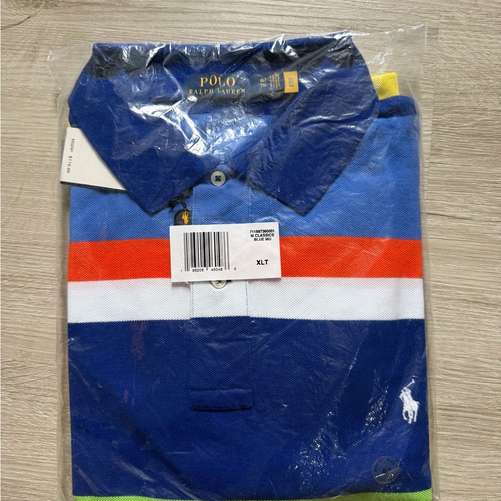 NWT Polo Ralph Lauren Striped Polo Shirt XLT Blue Multicolor MSRP $110